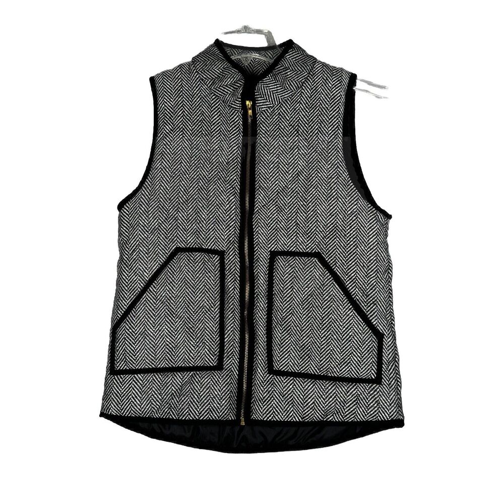 Merokeety Jacket Womens Small Black White Herringbone Vest Casual Neutral Preppy